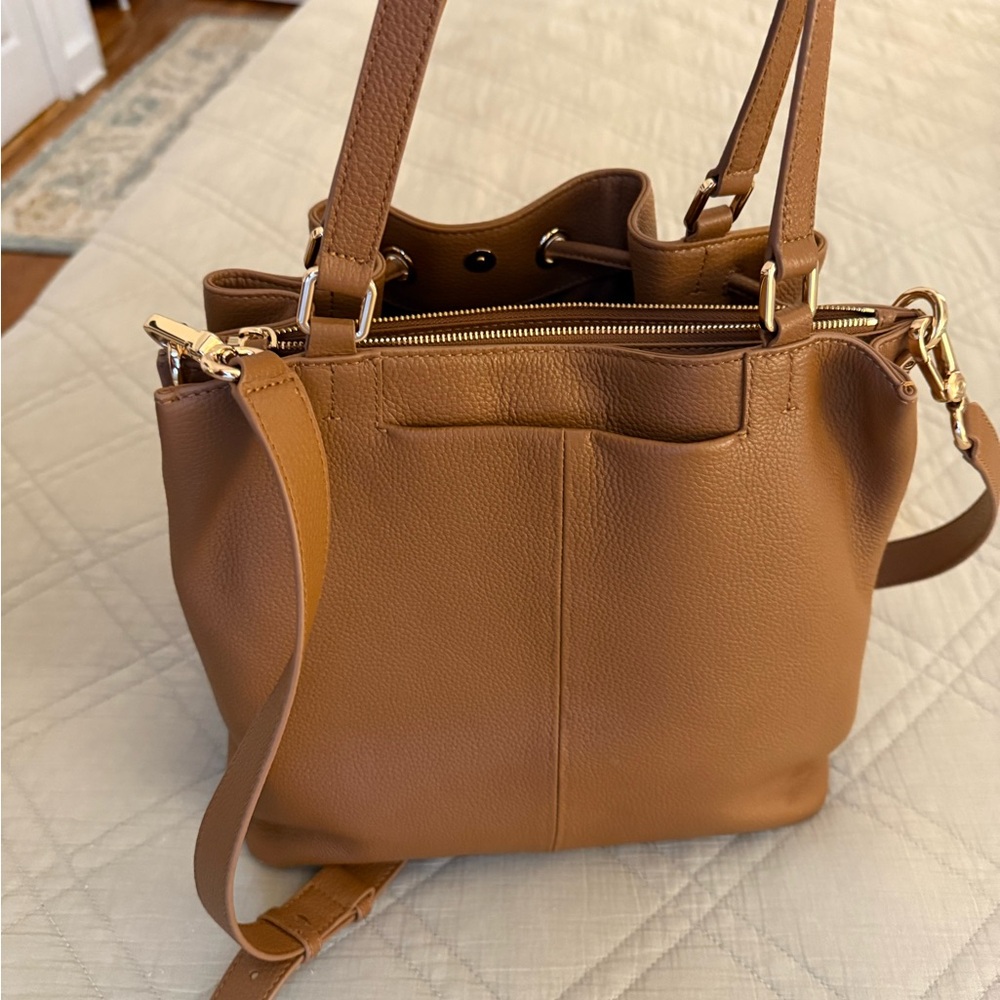 Italian Leather Triple Compartment Bucket Bag in Cognac - Picture 7 of 10